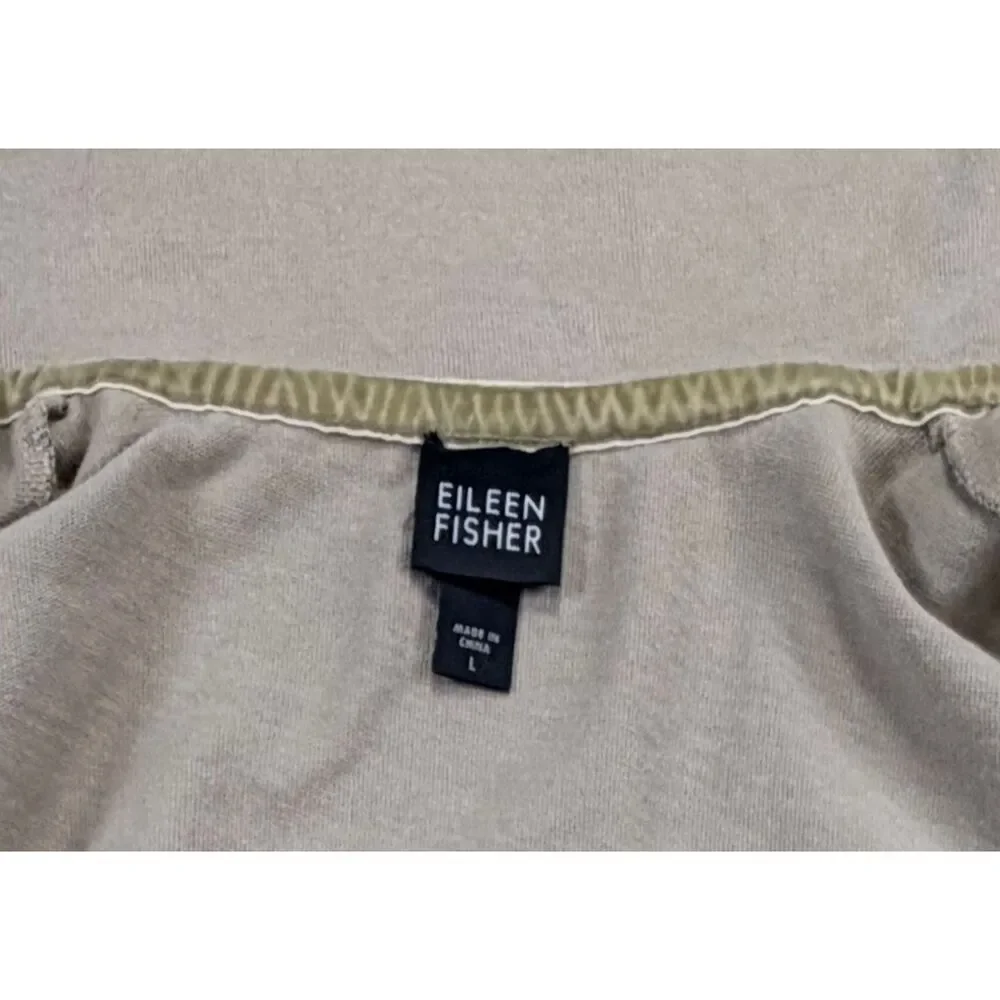 Eileen Fisher Organic Cotton Zip Jacket Funnel Neck Minimalist Beige Women L